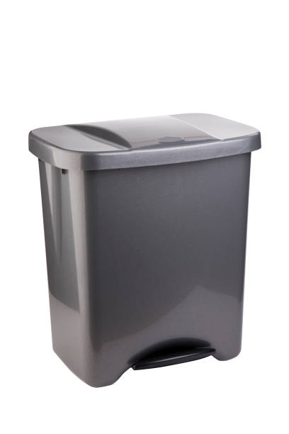 Closed trash can. garbage can for domestic use, empty and closed. pedal bin stock pictures, royalty-free photos & images