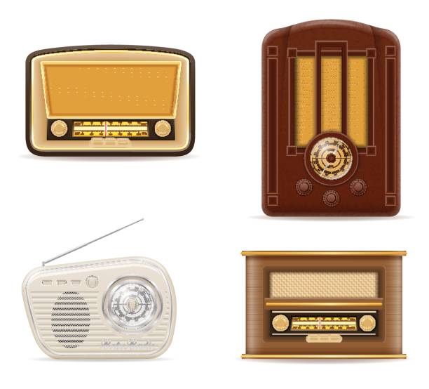illustrations, cliparts, dessins animés et icônes de vintage retro vieux radio set icons illustration vectorielle stock - radio haute fréquence