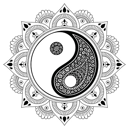 Vector Henna Tatoo Mandala Yinyang Decorative Symbol Mehndi Style  Decorative Pattern In Oriental Style Coloring Book Page Stock Illustration  - Download Image Now - iStock