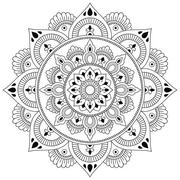 henna tattoo mandala. mehndi-stil. dekorative muster im orientalischen stil. coloring book seite. - design abstract petal asia stock-grafiken, -clipart, -cartoons und -symbole