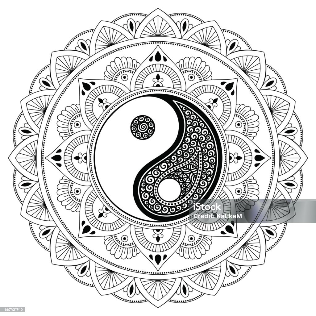 Vector henna tatoo mandala. Yin-yang decorative symbol. Mehndi style. Decorative pattern in oriental style. Coloring book page. Abstract stock vector