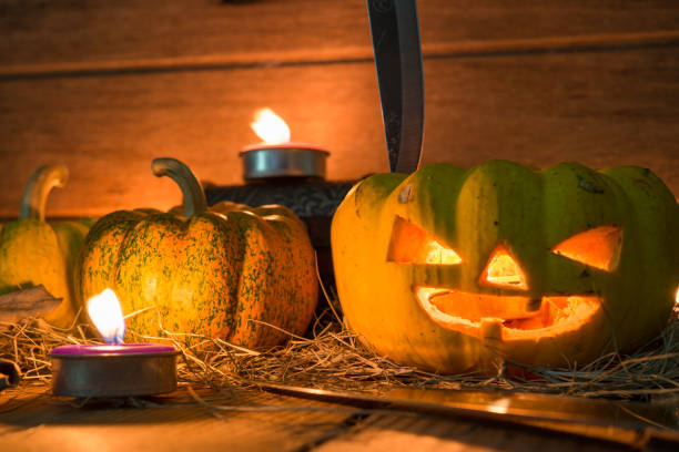 istock Halloween pumpkin on dark background close up shoot 667425034