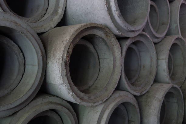 istock Close up drain concrete pipes. 667427898