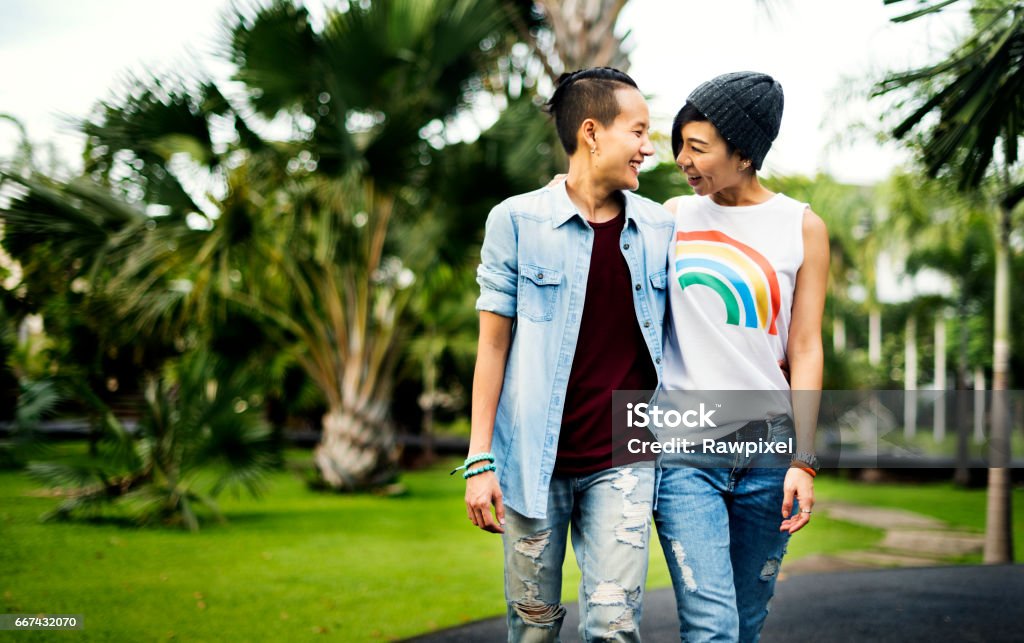 LGBT Lesbian Couple Moments Happiness Concept Couple - Relationship Stock Photo