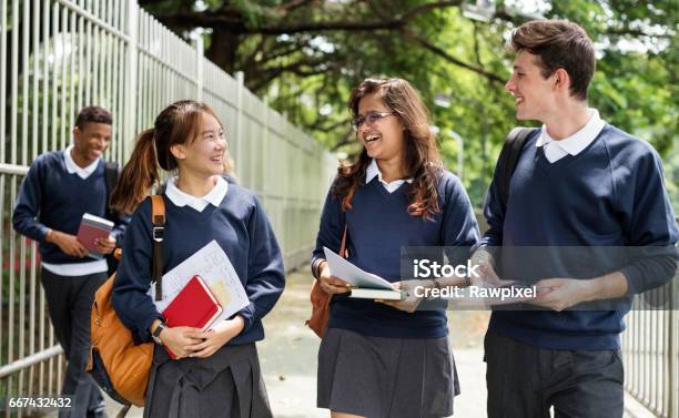 Diversity Students Friends Happiness Concept Stock Photo - Download Image Now - Student, Uniform, Education