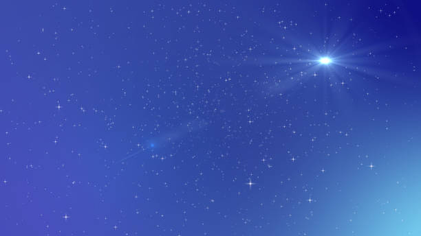 istock Stars in night sky with  digital lens flare background. 667438568