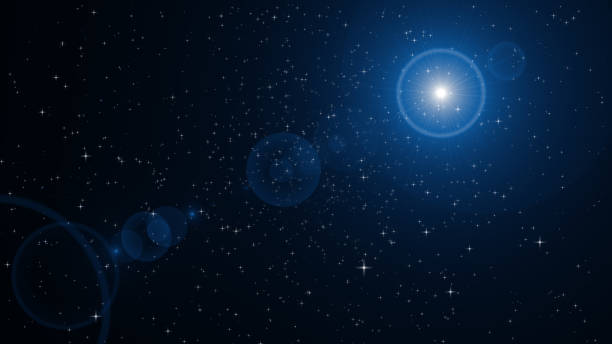 istock Stars in night sky with  digital lens flare background. 667438618