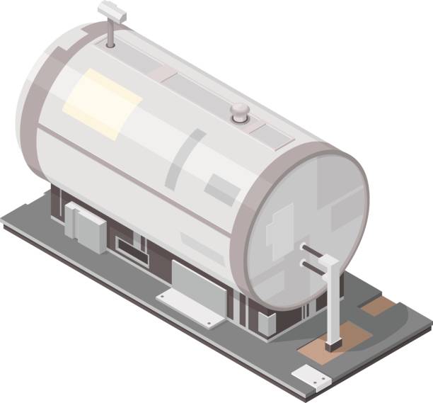 ilustraciones, imágenes clip art, dibujos animados e iconos de stock de icono de tanque de aceite isométrico. - oil drum fuel storage tank barrel container