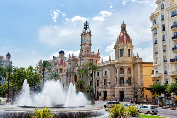 istock Town Hall and Square with fountain in Valencia 667447570