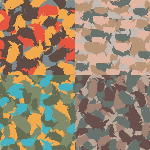 istock Colorful America urban camouflage. Set of USA shape camo seamless pattern. Vector fabric textile. Military print design 667449960
