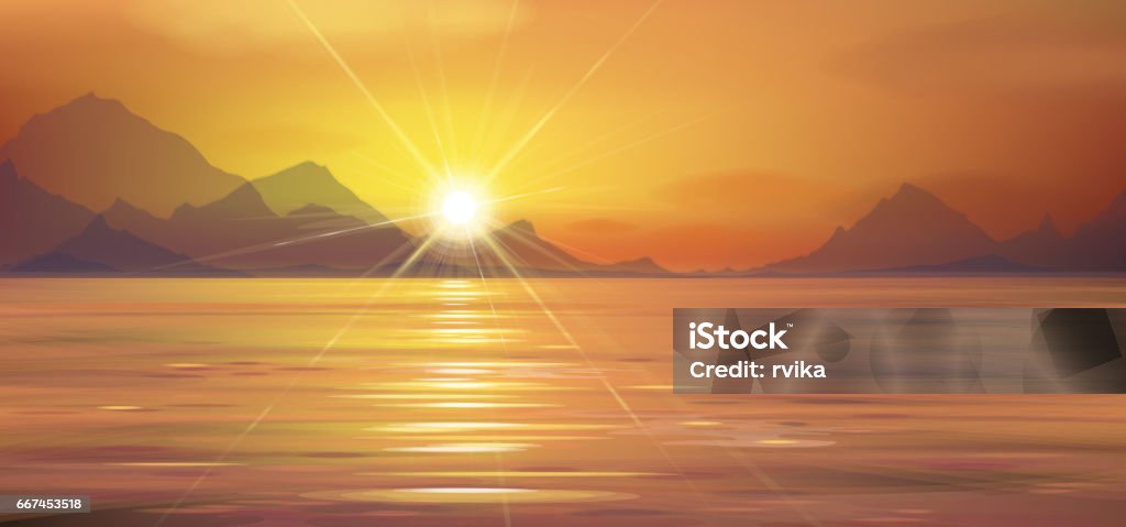 Vector Sea Scene Vector Sea Scene Sunset Mountains Background Stock Illustration ...