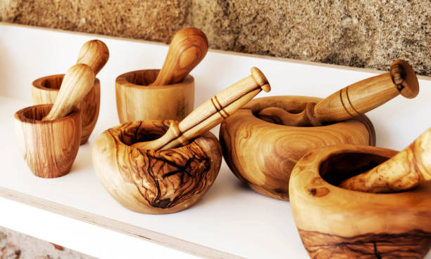 istock Wooden mortar and pestle sets 667461062