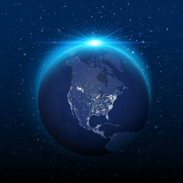istock Planet earth view from space to nocturnal america. Vector illustration 667461984