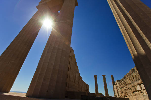 Columns of the ancient temple in Lindos. Rhodes. Greece stock photo