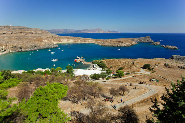 Bay of the Lindos town. Rhodes. Greece. stock photo