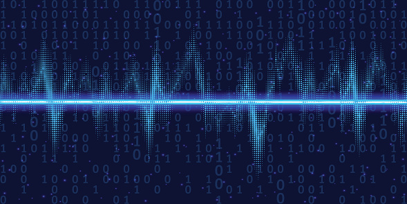 Sound Waves Oscillating Glow With Binary Code Neon Light Abstract ...
