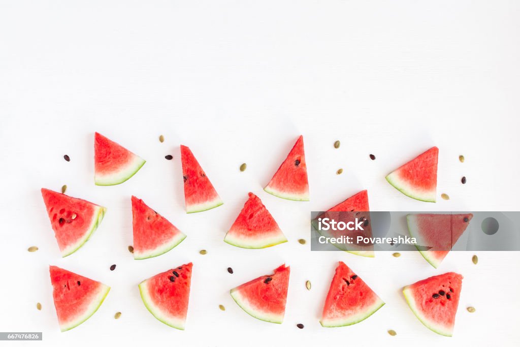Watermelon. Sliced watermelon on white background. Flat lay, top view Watermelon Stock Photo