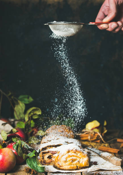 istock Apple strudel cake with cinnamon, sugar powder and fresh apples 667477806