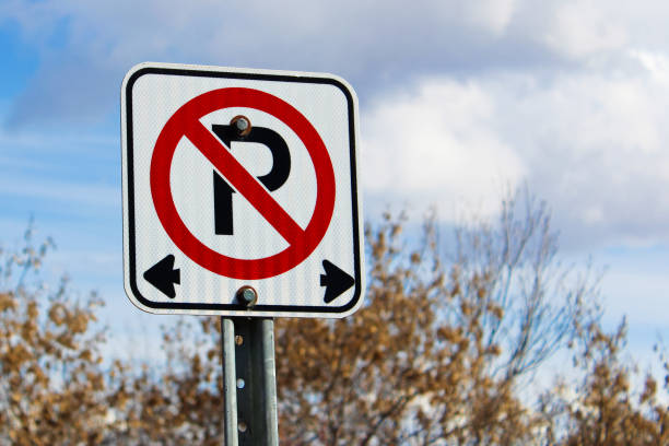 istock No parking left or right of the sign 667485418