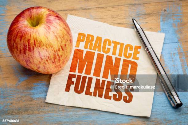 Practice Mindfulness Word Abstract Stock Photo - Download Image Now - Mindfulness, Alertness, Apple - Fruit