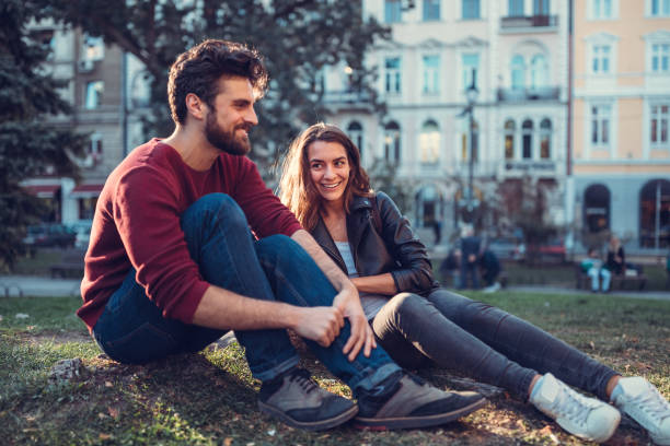 istock Happy couple flirting outside 667499882