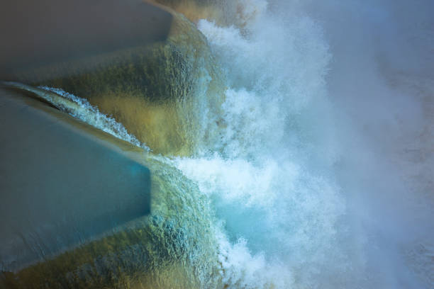 istock water flow to spillway on station dam, irrigation 667501958