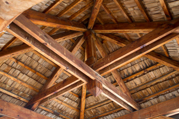 istock Wooden roof truss 667501970