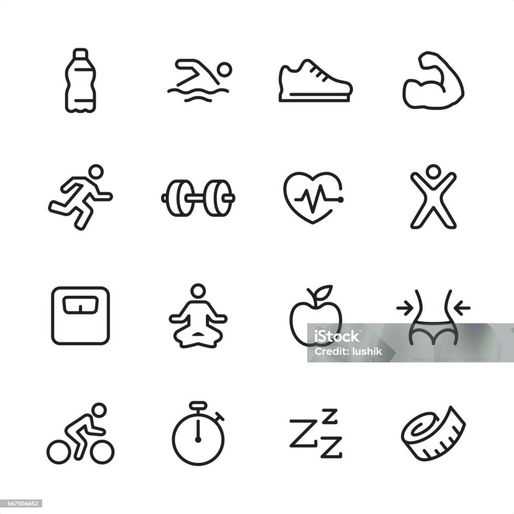 Fitness - outline icon set 16 line black and white icons / Set #19 Swimming stock vector