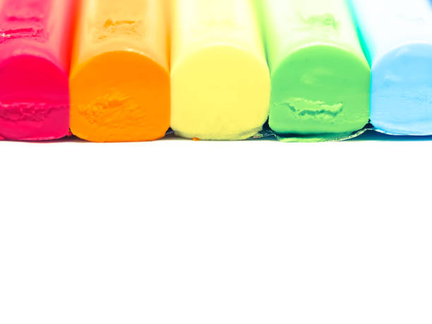 istock Closeup of Plasticine clay lines pattern on white background. 667506738