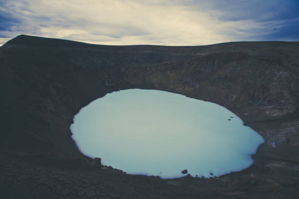 view of icelandic giant volcano askja with two crater lakes, iceland - grímsvötn imagens e fotografias de stock