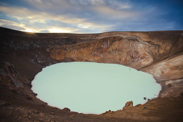 view of icelandic giant volcano askja with two crater lakes, iceland - grímsvötn imagens e fotografias de stock