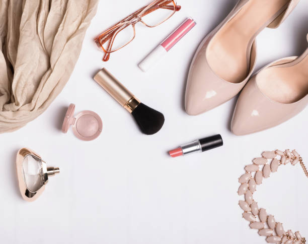 istock Beige color accessories on the white background 667510616