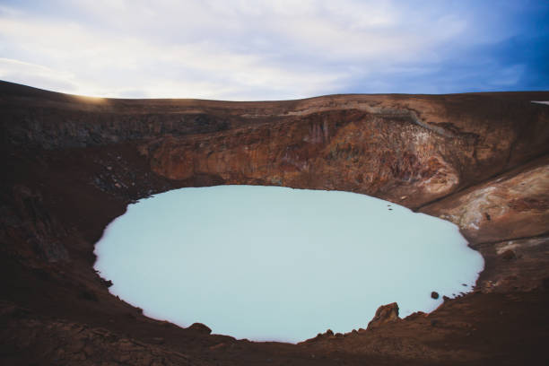 view of icelandic giant volcano askja with two crater lakes, iceland - grímsvötn imagens e fotografias de stock