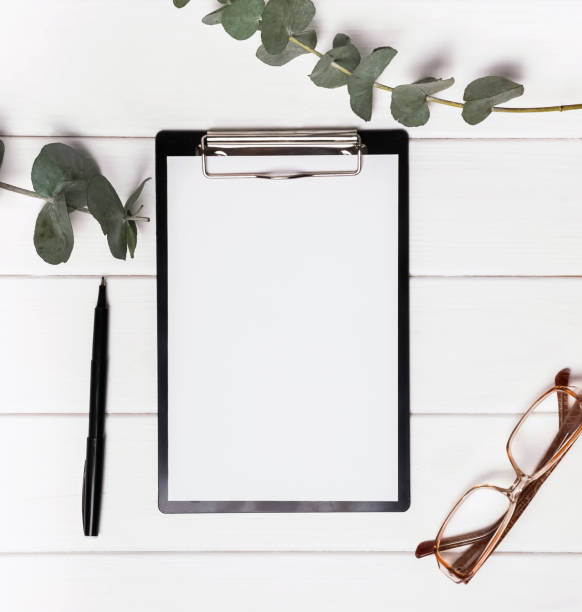 istock Mock-up with clipboard, pen and eucalyptus brunches 667510632