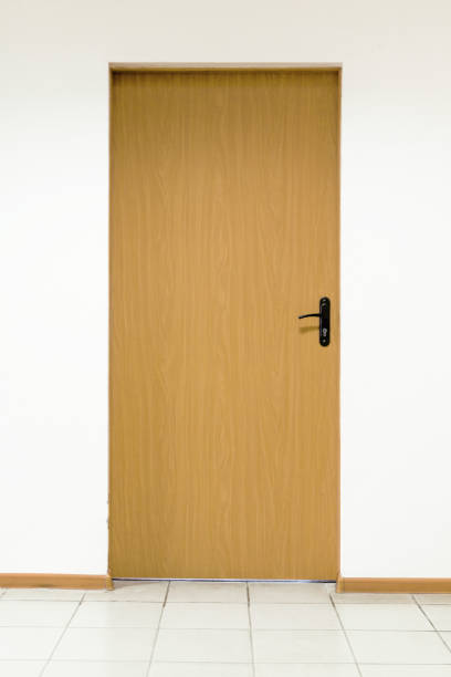 istock Wooden door on a clean wall indoors 667514820
