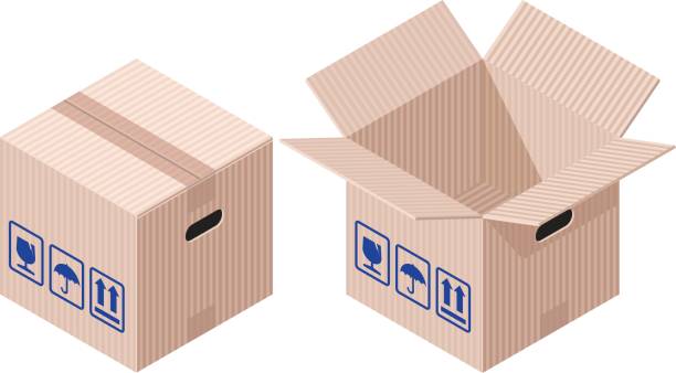 pola izometryczne - cardboard box box open carton stock illustrations