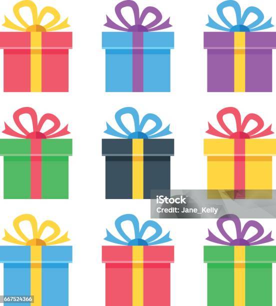 Gift Icons Set Colorful Gift Boxes Giftboxes Collection Flat Design Graphic Elements Flat Icons Set Vector Illustration Stock Illustration - Download Image Now