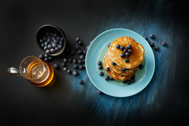 Breakfast: Pancakes, Syrup and Blueberries Still Life