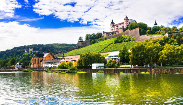 Beautiful towns of Germany - Wurzburg, view with vineyrds and castle Landmarks of Germany - medieval town Wurzburg on Main River franconia stock pictures, royalty-free photos & images