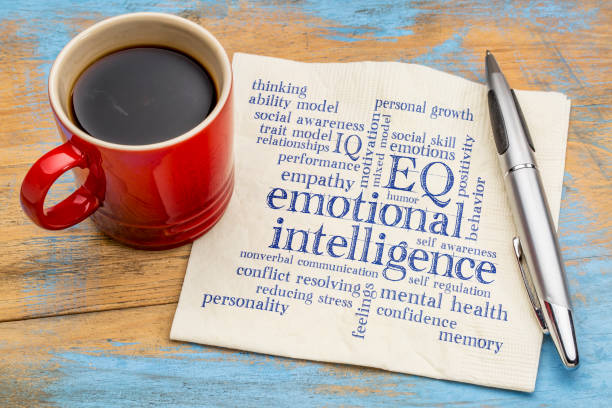 emotional intelligence (EQ) word cloud emotional intelligence (EQ) word cloud on a napkin with a cup of coffee word cloud photos stock pictures, royalty-free photos & images