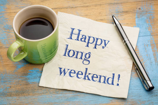 istock Happy long weekend napkin concept 667548458