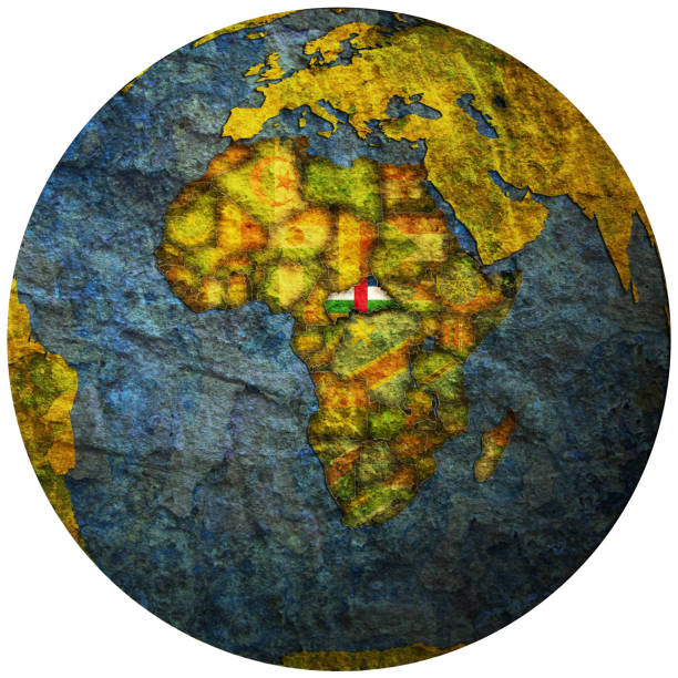 central african republic territory with flag on map of globe isolated over white background