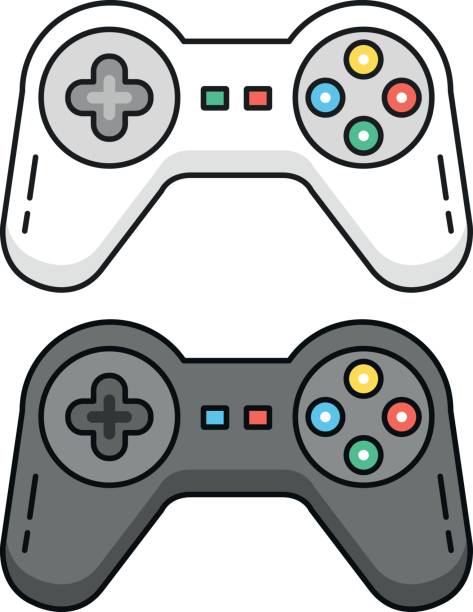 ilustraciones, imágenes clip art, dibujos animados e iconos de stock de conjunto de controladores de juego. gamepads y negro. concepto de esquema. línea de controladores de juego, delinear los iconos del gamepad. elementos gráficos de diseño plano. ilustración de vector - amusement arcade illustrations