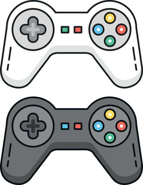 ゲーム コント ローラーを設定します。黒と白のゲームパッド。概要の概念。行のゲームのコント ローラー、ゲームパッド アイコンの概要します。フラット デザイン グラフィック要素です。ベクトル図 - video game joystick leisure games control点のイラスト素材／クリップアート素材／マンガ素材／アイコン素材