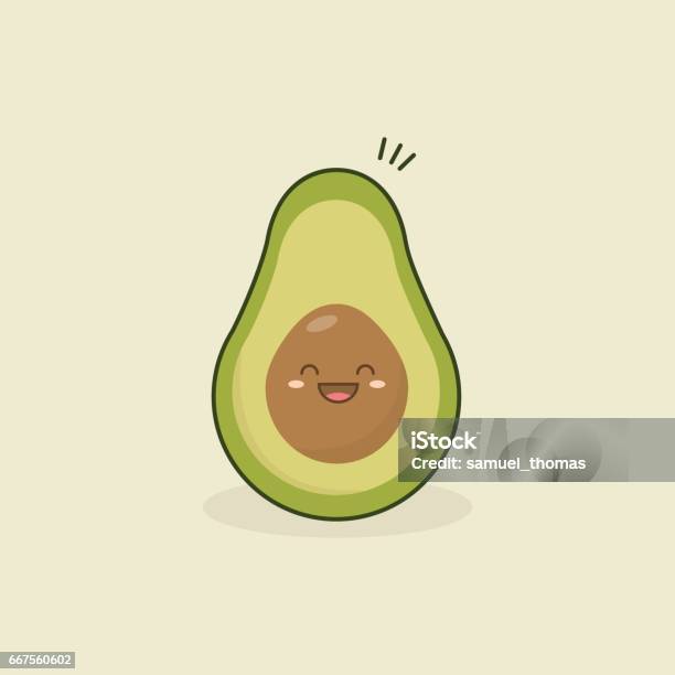 Super Cute Avocado With Smily Face Stock Illustration - Download Image Now - Avocado, Cute, Cartoon