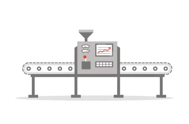 Vector illustration of Isolated Conveyor belt in flat design. Factory production-vector illustration. Production concept.