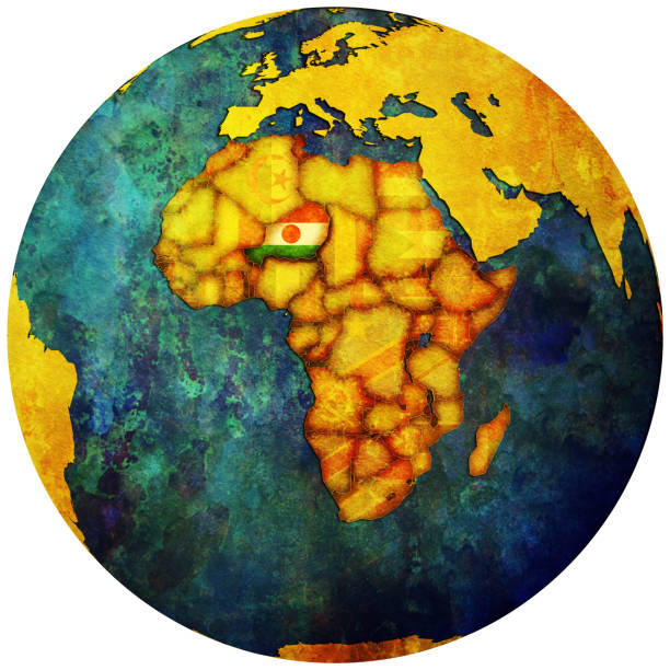 istock niger territory with flag on map of globe 667575220