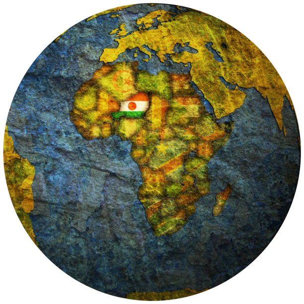 Niger flag with a globe map as a background macro