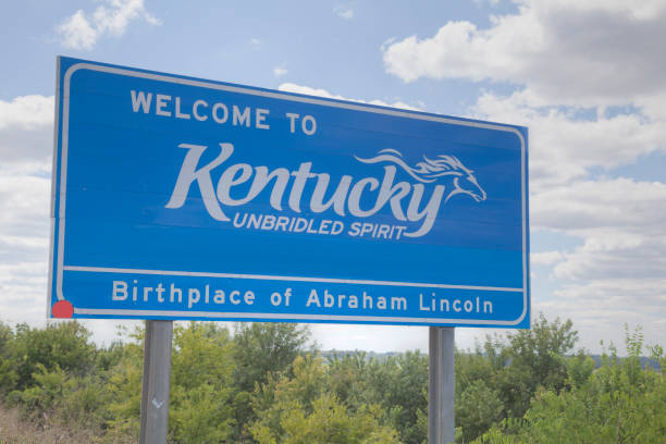 Welcome to Kentucky road sign stock photo