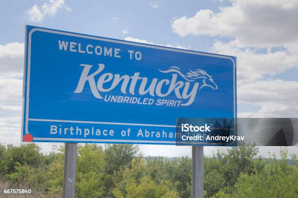 Welcome To Kentucky Road Sign Stock Photo - Download Image Now - Kentucky, Sign, Welcome Sign